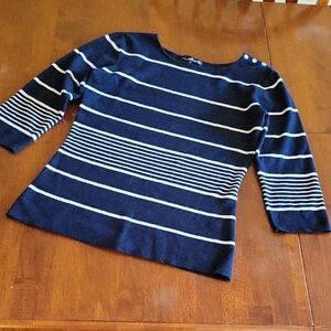 Navy & White Striped Sweater | Medium